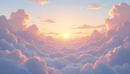 Pastel Gradient Sky With Soft Clouds and Copy Space
