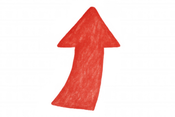 Upward red arrow indicating business success, progress, and development against transparent backdrop