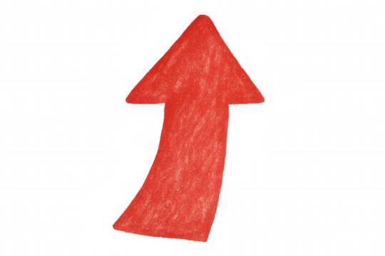 Upward red arrow indicating business success, progress, and development against transparent backdrop