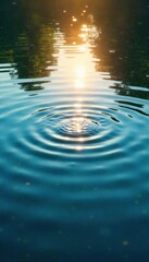 Serene Sunlight on a Calm Pond Mesmerizing Water Reflections and Ripple Patterns, Ideal for Relaxation and Tranquility Themes