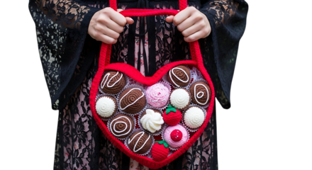 Heart shaped crochet chocolates gift box with romantic feel