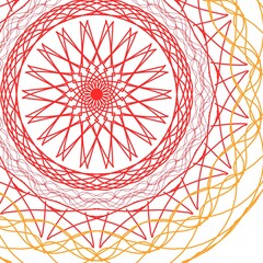 A modern and versatile spirograph geometric pattern in red and orange, layered in complex circles.