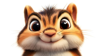 Adorable fluffy chipmunk in realistic cartoon style animal portrait