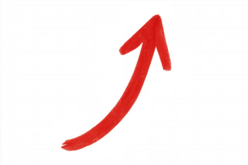 Red upward trending arrow symbolizing growth, progress, and positive momentum on a transparent background