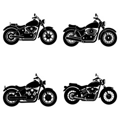 Obraz premium Four black motorcycle silhouettes arranged on a white background in a symmetrical and balanced composition
