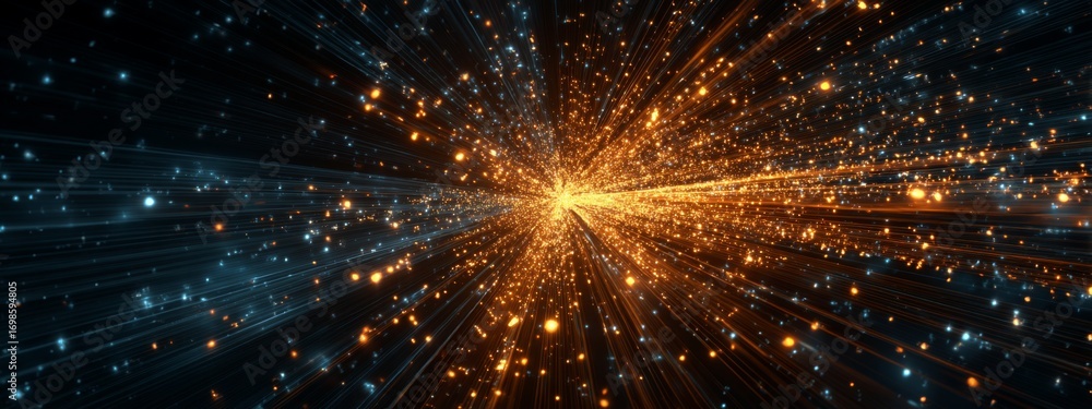 Poster vast digital tunnel effect with glowing particles in an abstract space environment