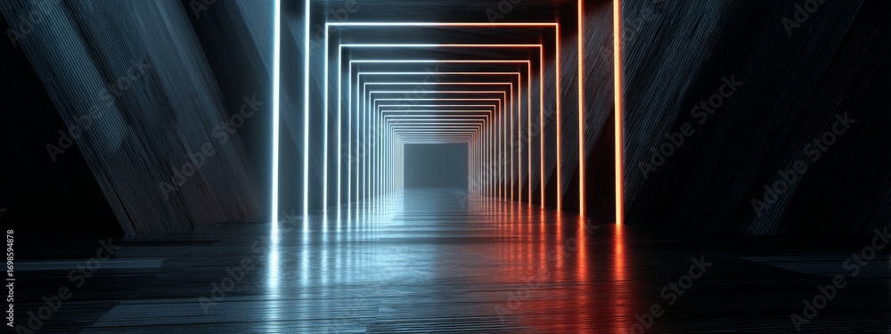 Leinwandbilder futuristic abstract tunnel with neon edges creating an infinite loop effect in a dark environment