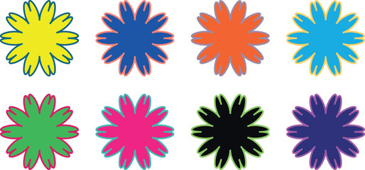 Elegant Colourful Chamomile and Daisy Flower Icon Set – Cute Round Plant Illustrations Representing Growth, Nature, and Love Symbols in Minimalist Flat Design Isolated on White