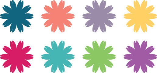 Charming Camomile Icon Set – A Collection of Colourful Daisy Chamomile Flowers with Cute Round Blossoms, Growing Plant Concepts, and Love Card Symbols in Flat Design on a Clean White Background