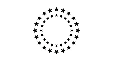 Two concentric circles formed by arrangements of black stars, creating a celestial, decorative pattern on a white background.