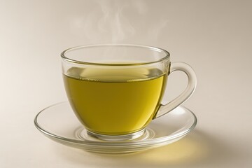steaming green tea in glass cup