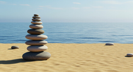 Stacked stones beach ocean calm serenity