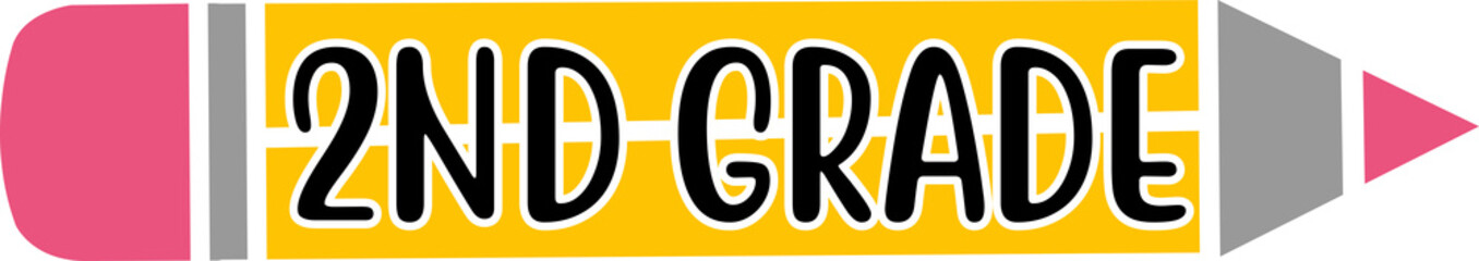 2nd Grade Second Grade back to school typography clip art design on plain white transparent isolated background for card, shirt, hoodie, sweatshirt, apparel, tag, mug, icon, poster or badge