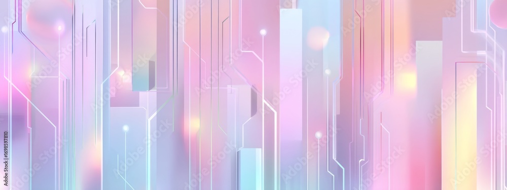 Poster futuristic pastel vapor gradient with circuit patterns in soft color palette for modern design proje