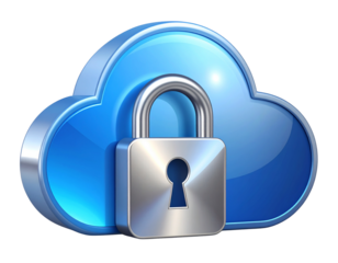 Flat Cloud with Padlock Icon, Minimalist Secure Cloud Design, Isolated on Transparent Background