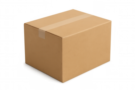 Sealed cardboard box isolated on transparent background, ideal for shipping and delivery concepts