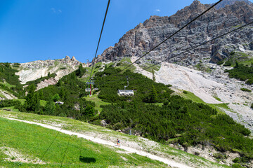 Chairlift to Mount Cristallo. Dolomites. Italy.