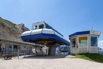 Cableway station. Chairlift to Mount Cristallo. Dolomites. Italy.