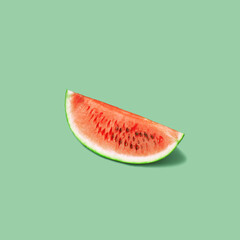 Sweet watermelon on green background. Minimal food concept.
