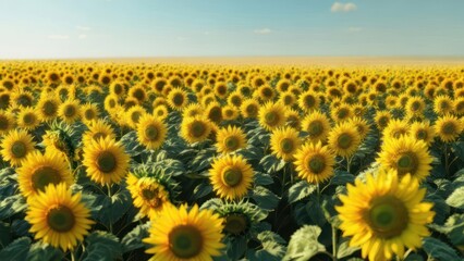 Fototapeta premium Vast sunflower field under a clear sky