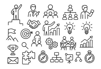 Hand-drawn doodle vector set, sketch style outline, leadership and management theme, Editable Formats: AI, EPS, JPG, Ideal for Both Digital and Print Use
