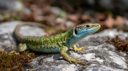 Obraz premium Colorful lizard on rocks