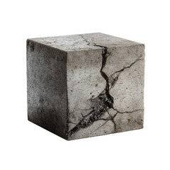 Png of cracked concrete cube isolated on transparent background, revealing weathered texture and structural damage, perfect for illustrating decay and strength