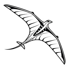 Monochrome Pterodactyl Illustration with Bold Outline a Prehistoric Marvel in Flight Detailed Wing Structure and Elongated Body Defining Ancient Elegance © Bablu