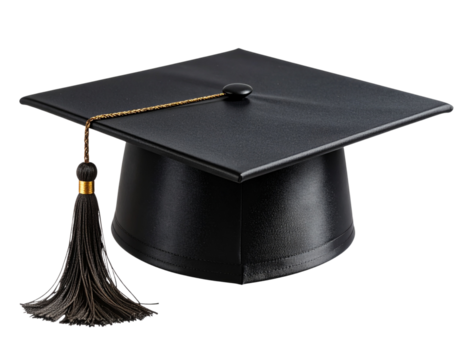  Classic Black Graduation Cap Icon with Tassel, Flat Minimalist Design, Isolated on Transparent Background
