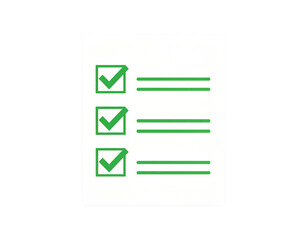 Flat Checklist Icon with Multiple Green Checkmarks and Paper Outline, Minimalist Design, Isolated PNG