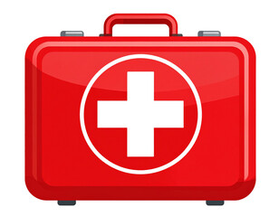 Obraz premium Classic Red First Aid Kit Icon with White Cross, Flat Design, Isolated on Transparent Background
