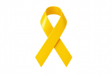 Yellow awareness ribbon representing military support, deployed service members on transparent isolated background