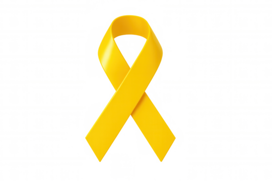 Yellow awareness ribbon representing military support, deployed service members on transparent isolated background