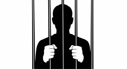 Vector art of silhouette of a person with their hands gripping prison bars, symbolizing imprisonment or confinement