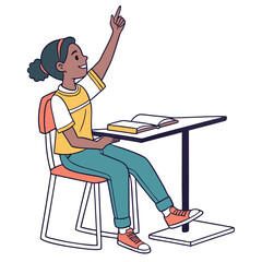 Flat style vector of a student girl raising her hand.eps