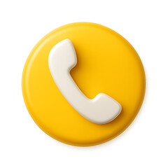 3D Yellow Circle with White Phone Icon and Subtle Background Glow telephone symbol isolated on a transparent background