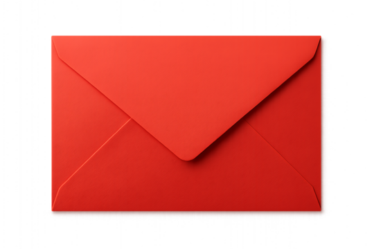 Red Envelope with Folded Flap and Subtle Red Glow Effect mail letter isolated on a transparent background