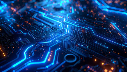 Fototapeta premium Cybernetic Circuitry: This detailed macro shot presents a network of illuminated electronic pathways, pulsating with a futuristic and abstract ambiance.