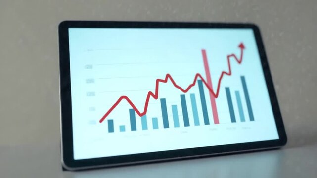 a tablet computer with a graph on it showing business sales profits charts diagrams