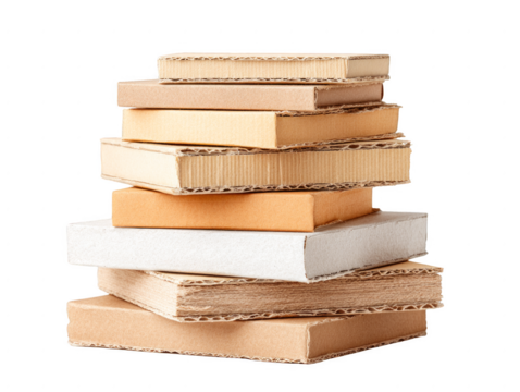 A stack of cardboard boxes with books on top - Powered by Adobe