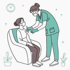 Flat vector of a nurse wearing a mask & giving a vaccine.eps