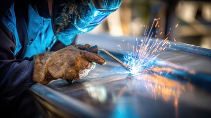 Closeup on aluminum boat hull being welded and smoothed showcasing precise repair techniques for durable restoration.