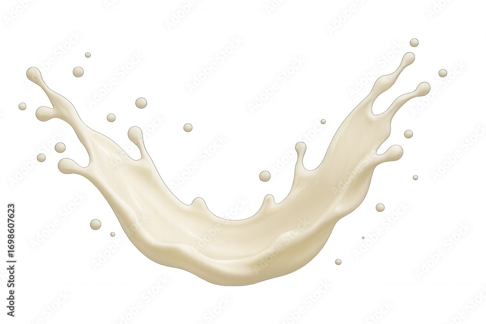 Poster milk splashing dynamically, forming graceful white curve over transparent surface
