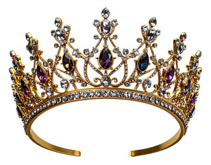  Silver Diamond Tiara Front View with Floral Motif, Isolated on Transparent Background