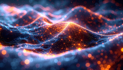 Abstract Digital Cosmos: A mesmerizing digital illustration of an abstract cosmos, where vibrant points of light and energy weave through a dark, undefined space.