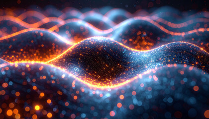 Abstract Waves of Energy: A visually arresting representation of energy, visualized as undulating waves, crafted from countless luminous particles. The radiant glow of these particles.