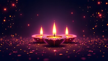 Deepavali Diwali theme,   Abstract futuristic Diwali artwork with neon diyas and geometric patterns.