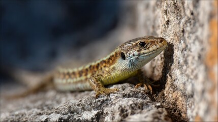 Naklejka premium Closeup lizard on stone