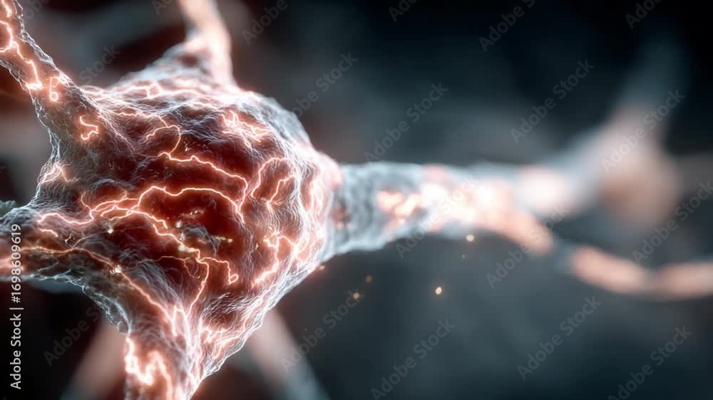 Poster neural spark: a detailed and dynamic illustration of a neural cell, showcasing intricate networks an