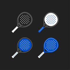 Padel rackets set in various styles and colors